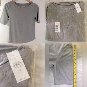Ann Tailor Loft boatneck gray T-shirt - elbow length sleeves & shirttail hem,NWT